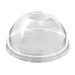 Plastikinis kupolinis dangteliai su skylute šiaudeliui, skaidrus, PET ø95mm