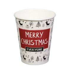 Papīra glāzes "Merry Christmas" 300ml, ø90mm, baltas, vienslāņa, PAP/PE, iepakojumā 50 gab.
