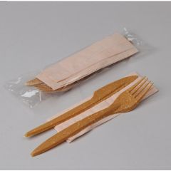 Комплект многоразовых столовых приборов из древесно-полимерного компаунда: вилка + нож + салфетка