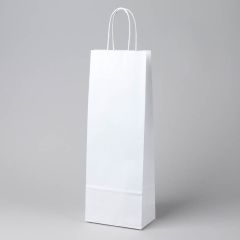 Papīra maisi pudelēm ar vītiem rokturiem 140 x 80 x 390mm, 110gsm, balti
