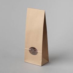 Papīra maisiņi 10,5x6,5x27cm ar OPP lodziņu, brūni, iepakojumā 50gab.
