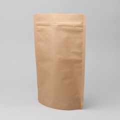 Papīra maisi "doypack" 18x9x29cm, 1000ml, ar zip-lock aizdari, brūni, iepakojumā 100 gab.