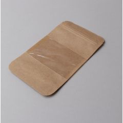 Papīra maisi "doypack" 11+7x18.5cm ar lodziņu, 250ml, ar zip-lock aizdari, brūni, iepakojumā 100 gab
