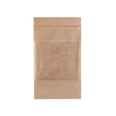 Papīra maisi "doypack" 13+8x22.5cm ar lodziņu, 500ml, ar zip-lock aizdari, brūni, iepakojumā 100 gab