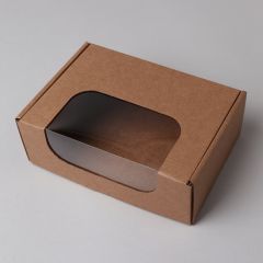 Коробки из гофрированного картона для конд. изделий с окошком и крышкой, 160x120x60mm, коричневые