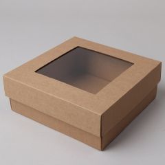 Gofrētā kartona kastes ar vāku un lodziņu 160 x 160 x 60mm, brūnas, iepakojumā 50 gab.