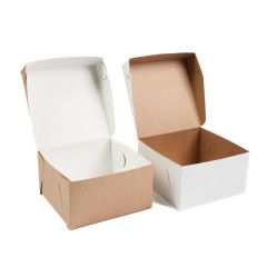 Картонные коробки для кондитерских изделий 18x18x10см  с крышкой, белые/коричне, в упаковке 100шт.