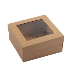 Gofrētā kartona kastes ar vāku un lodziņu 180 x 180 x 80mm, brūnas, iepakojumā 50 gab.