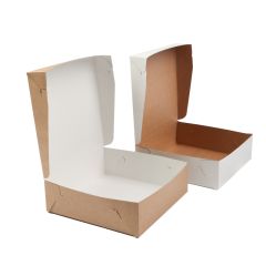 Картонные коробки для кондитерских изделий 205x205x65мм  с крышкой, белые/коричне, в упаковке 100шт.