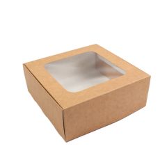 Картонные коробки для конд. изделий с окошком и крышкой, 230x230x90mm, коричневые