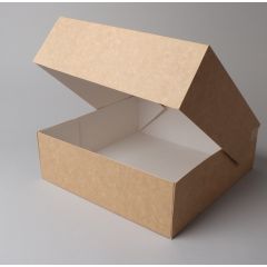 Картонные коробки для тортов 25x25x8см с крышкой коричневые/белые.