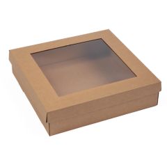 Gofrētā kartona kastes ar vāku un lodziņu 320 x 320 x 80mm, brūnas, iepakojumā 25 gab.