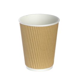 Бумажные стаканы 350мл 12oz с рифленой стенкой крафт ø90мм