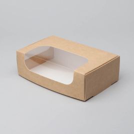 Картонные коробки для конд. изделий с окошком и крышкой, 190x120x60mm, коричневые