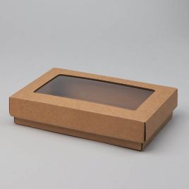 Dovanų dėžutė iš mikro gofruoto kartono su PE langeliu ir dangteliu, 200x130x40mm